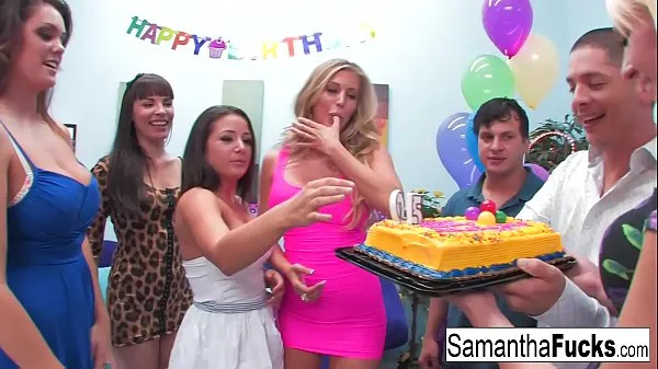 Hot Samantha celebrates her birthday with a wild crazy orgy new Clips