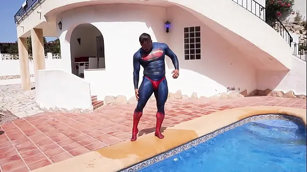 Superman gets his thonged spandex suit soaking wet clips nuevos