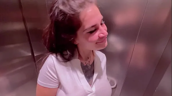 Hot Beautiful girl Instagram blogger sucks in the elevator of the store and gets a facial new Clips